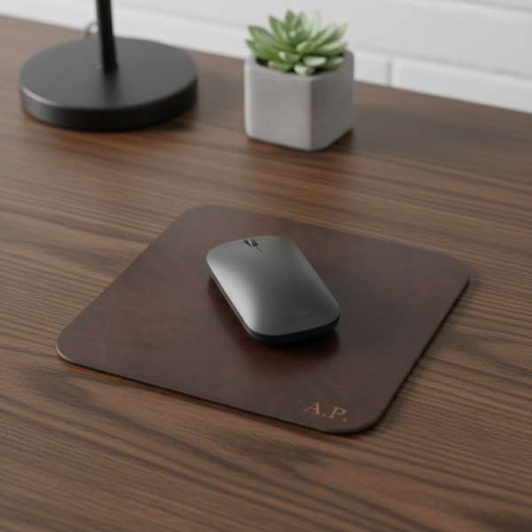 mousepad Personalisiertes Mousepad aus echtem Leder – mit Gravur von Namen, Initialen oder Logo